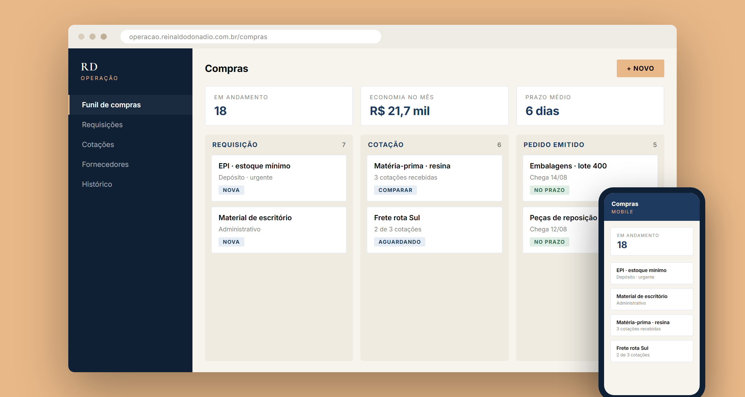 Tela do sistema de Compras e Suprimentos